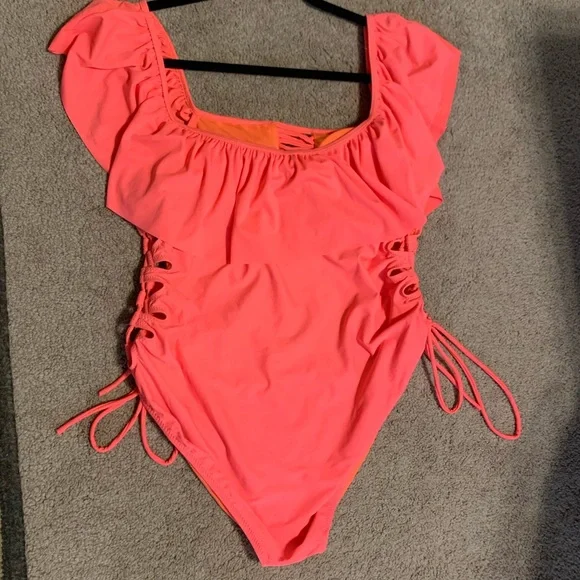 Sz 1X Coral Tropics Apollo coral pink one piece swimsuit - Picture 11 of 11